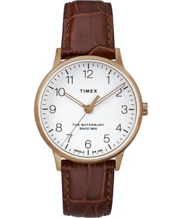Waterbury 36mm Classic Leather Strap Watch Rose-Gold-Tone/Brown/White large