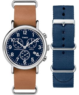 Weekender Chronograph Gift Set Silver-Tone/Tan/Blue large