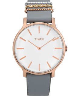 Transcend Zubeh&ouml;rarmband aus Leder, 38 mm Ros&eacute;goldfarben/grau/wei&szlig; large