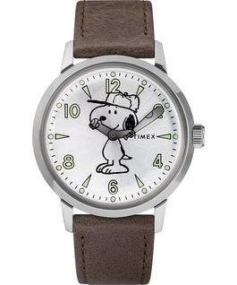 Welton featuring Snoopy mit Lederarmband, 40&nbsp;mm Edelstahl/braun/silberfarben large