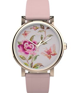 Full Bloom mit Lederarmband, 38&nbsp;mm Goldfarben/bordeauxrot/rosa large