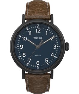 Timex Standard XL 43mm Leather Strap Watch Black/Brown/Blue large