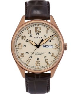 Waterbury Traditional Day Date mit Lederarmband, 42&nbsp;mm Goldfarben/braun large