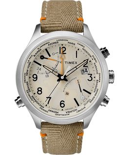 Waterbury World Time 43mm Fabric Strap Watch Stainless-Steel/Cream large