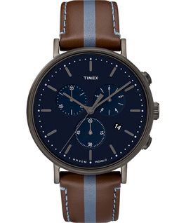 Fairfield Chronograph 41mm Leather Watch with Stripe Gunmetal/Brown/Blue large