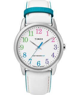 Easy Reader Color Pop 38mm Leather Strap Watch Silver-Tone/White large