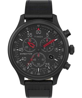 Expedition Field Chronograph 43mm Leather Strap Watch Black large