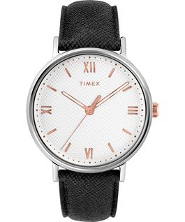 Southview 41mm Leather Watch Silver-Tone/Black/White large