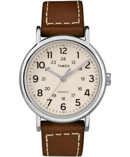 Weekender 2 Piece 40mm Leather Watch Silver-Tone/Brown/Cream large