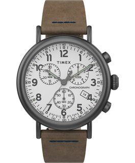 Standard Chronograph mit Lederarmband, 40&nbsp;mm Gunmetal/Brown/White large