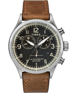 Chronograph Numbered Dial 42mm Leather Watch in Tan - Front View