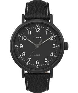 Timex Standard XL 43mm Leather Strap Watch Black large