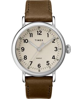 Standard mit Lederarmband, 40 mm Silberfarben/gr&uuml;n/grau large