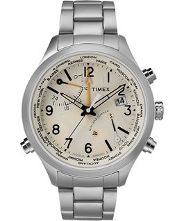 Waterbury World Time 43mm Stainless Steel Watch Stainless-Steel/Cream large