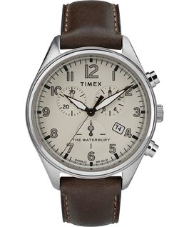 Waterbury Traditional Chronograph mit 3 Ziffernbl&auml;ttern und Lederarmband, 42&nbsp;mm Edelstahl/braun/hellbraun large