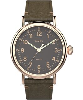 Standard mit Lederarmband, 41 mm Ros&eacute;goldfarben/gr&uuml;n/grau large