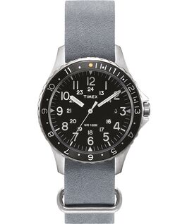 Navi Ocean mit Lederarmband im Stonewashed-Stil, 38&nbsp;mm Edelstahl/grau/schwarz large