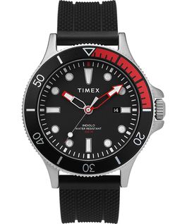 Allied Coastline mit rotierender L&uuml;nette und Silikonarmband, 43 mm Silberfarben/schwarz large