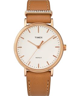 Fairfield Crystal 37mm Leather Watch Rose-Gold-Tone/Tan/Cream large