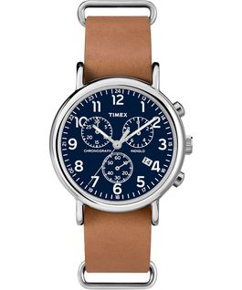 Weekender Chrono 40mm Leather Watch Silver-Tone/Tan/Blue large