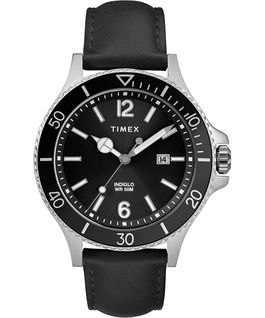 Harborside mit Lederarmband, 42&nbsp;mm Chrom/schwarz large