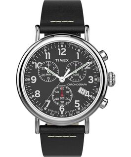 Standard Chronograph mit Lederarmband, 40&nbsp;mm Silver-Tone/Black/Black large