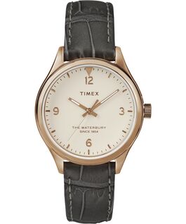 Waterbury Womens 34mm Leather Watch Rose-Gold-Tone/Gray/White large