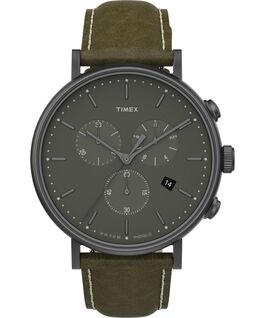 Fairfield Chronograph 41mm Leather Strap Watch Gunmetal/Green large