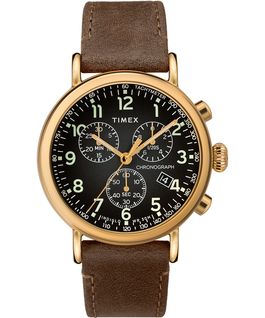 Standard Chronograph mit Lederarmband, 40&nbsp;mm Goldfarben/braun/grau large