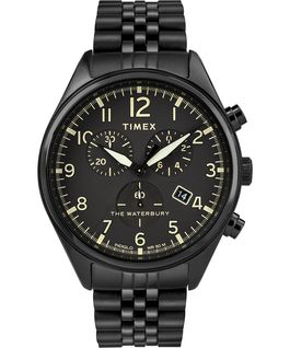 Waterbury Traditional Chronograph mit 3 Ziffernbl&auml;ttern und Edelstahlarmband, 42&nbsp;mm Schwarz large