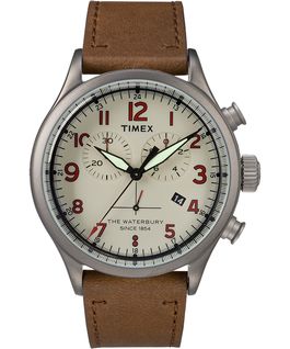 Chronograph Numbered Dial 42mm Leather Watch in Brown - Front View