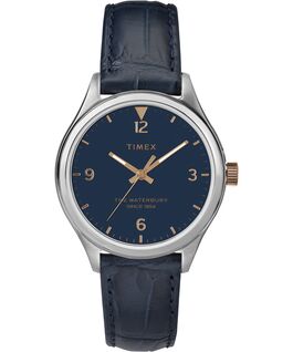 Waterbury Womens 34mm Leather Watch Stainless-Steel/Blue large