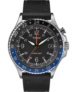 Allied Three GMT 43mm Leather Watch Stainless-Steel/Black large