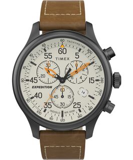 Expedition Field Chronograph 43mm Leather Strap Watch Gunmetal/Brown/Cream large