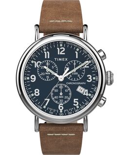 Standard Chronograph mit Lederarmband, 40&nbsp;mm Silver-Tone/Tan/Blue large