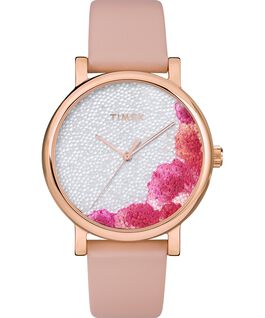 Full Bloom mit Swarovski-Kristallen und Lederarmband, 38 mm Ros&eacute;goldfarben/rosa/wei&szlig; large