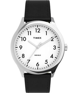 Modern Easy Reader 40mm Leather Strap Watch Silver-Tone/Black/White large