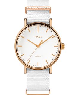 Fairfield Crystal 37mm Fabric Strap Watch Rose-Gold-Tone/White large