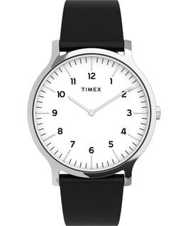 Norway 40mm Leather Strap Watch Silver-Tone/Black/White large