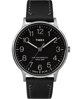 Waterbury 40mm Classic Leather Strap Watch Stainless-Steel/Black large