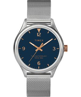 Waterbury Traditional f&uuml;r Damen mit Mesh-Armreif, 34 mm Edelstahl/silberfarben/blau large