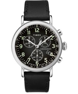 Standard Chronograph mit Lederarmband, 40&nbsp;mm Silberfarben/schwarz large