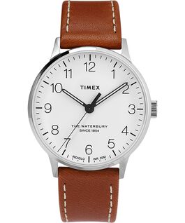 Waterbury 40mm Classic Leather Strap Watch Stainless-Steel/Tan/White large