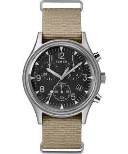 MK1 Aluminum Chronograph 40mm Nylon Strap Watch Silver-Tone/Tan/Black large