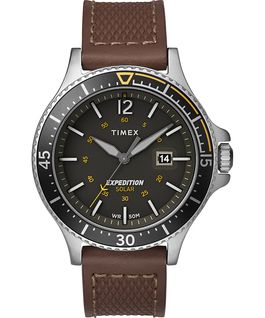 Expedition Ranger Solar mit Lederarmband, 43&nbsp;mm Silberfarben/braun/grau/gr&uuml;n large