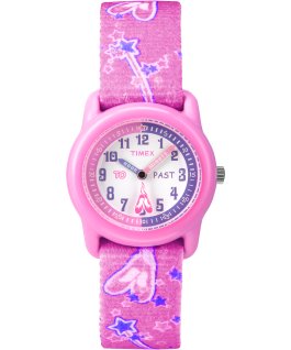 Girls Kids Analog 29mm Elastic Fabric Watch Pink/White large