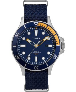 Allied Coastline mit rotierender L&uuml;nette und Textilarmband, 43 mm Silberfarben/blau large