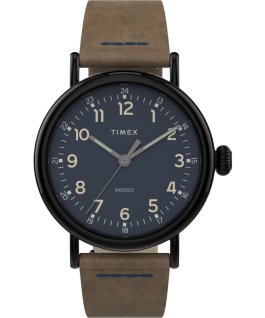 Standard mit Lederarmband, 40 mm Graublau/braun large