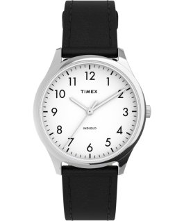 Modern Easy Reader mit Lederarmband, 32 mm Silberfarben/schwarz/wei&szlig; large