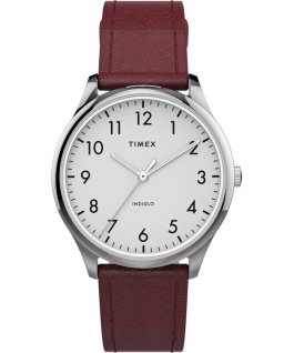 Modern Easy Reader mit Lederarmband, 32 mm Silberfarben/rot/wei&szlig; large